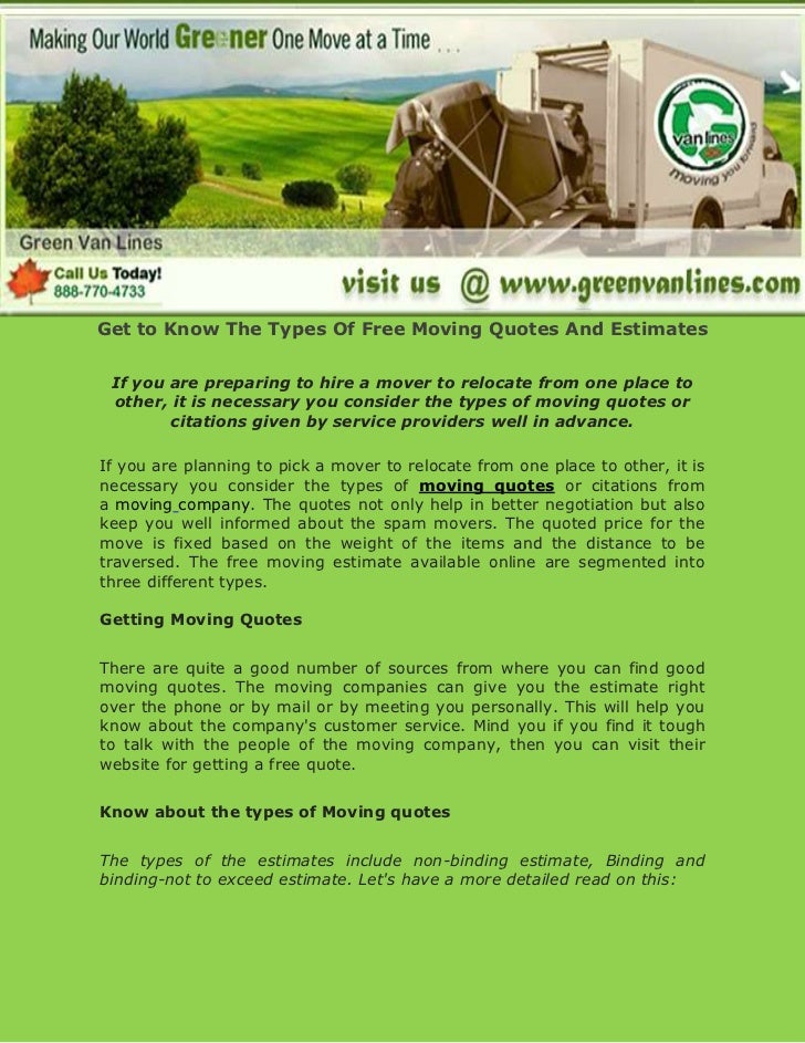 get to know the types of free moving quotes and estimates non binding quote