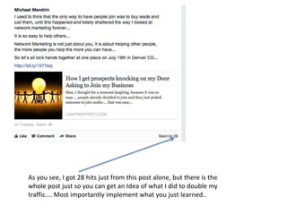 As you see, I got 28 hits just from this post alone, but there is the
whole post just so you can get an Idea of what I did to double my
traffic…. Most importantly implement what you just learned..
 