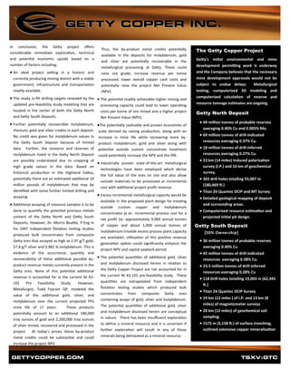 ADVANCED
HIGHLAND VALLEY
COPPER PROJECT
Getty Copper Inc.
1000 Austin Avenue
Coquitlam, British Columbia
Canada V3K 3P1
Tel: (604) 931-3231
Fax: (604) 931-2814
E-mail: getty@telus.net
JUNE 19, 2015
 
