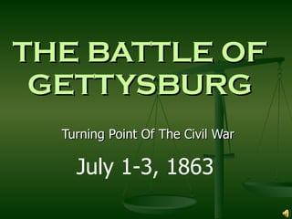 THE BATTLE OF GETTYSBURG Turning Point Of The Civil War July 1-3, 1863 