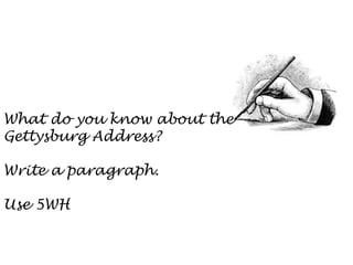 What do you know about the
Gettysburg Address?
Write a paragraph.
Use 5WH

 