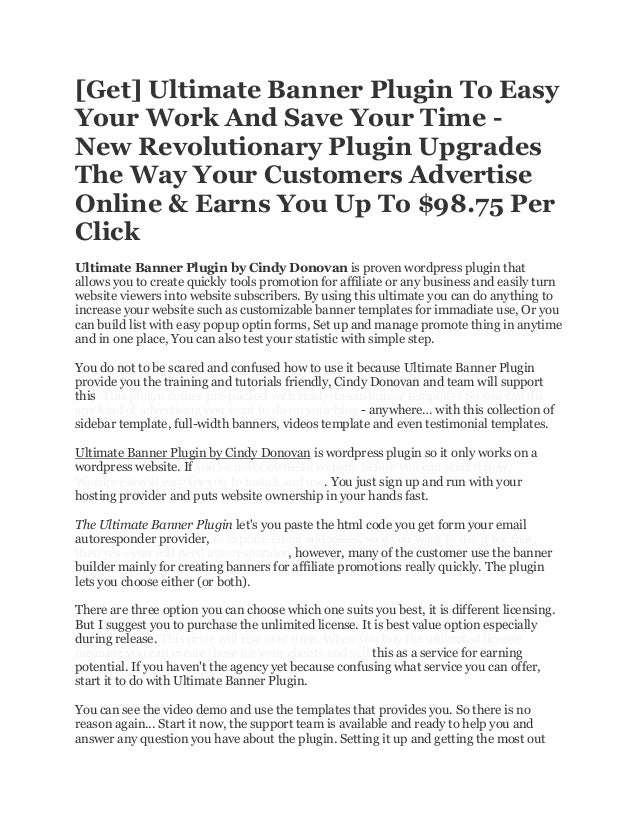 Get Ultimate Banner Plugin By Cindy Donovan