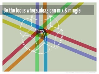 Be the locus where ideas can mix & mingle

http://www.flickr.com/photos/opensourceway/7496803638/

 