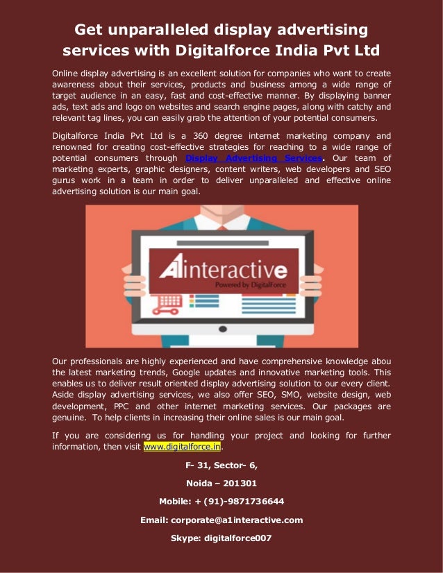 Get Unparalleled Display Advertising Services With Digitalforce India