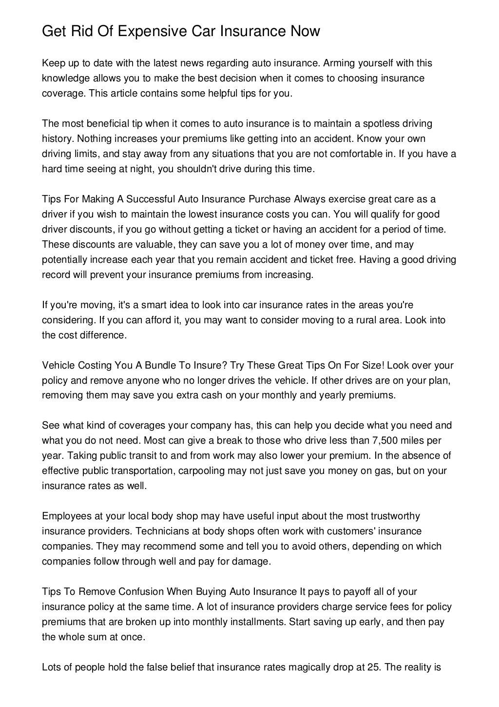 Get Rid Of Expensive Car Insurance Now