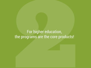 How can you demonstrate value?
29%
22%
16%
18%
4%
33%
25%
32%
6% 5%
Academic program content Testimonials Statistics (job placement/grad schools) Videos Calculators
Seniors
Parents
How can colleges and universities
demonstrate value?
Source: Noel-Levitz
 