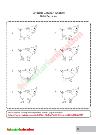 Panduan Gerakan Animasi
Babi Berjalan
20
5
6
7
8
1
2
3
4
Untuk melihat video panduan gerakan animasi, dapat dilihat di :
https://www.youtube.com/playlist?list=PLuPJoPtaEBHUxeco_mGQit3h0J1cGoUZF
 