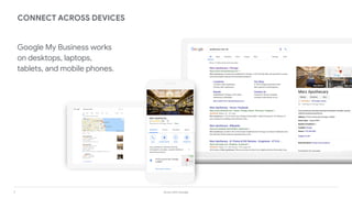 7 Grow with Google
CONNECT ACROSS DEVICES
Google My Business works
on desktops, laptops,
tablets, and mobile phones.
 