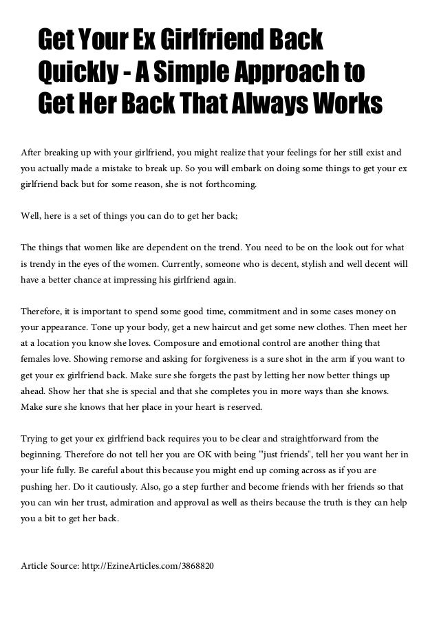 Get Your Ex Girlfriend Back Quickly A Simple Approach To Get Her Back