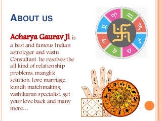 ABOUT US
Acharya Gaurav Ji is
a best and famous Indian
astrologer and vastu
Consultant. he resolves the
all kind of relati...