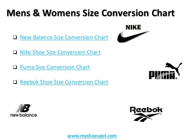 reebok shoe size chart compared to nike