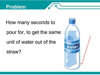 Problem 
How many seconds to 
pour for, to get the same 
unit of water out of the 
straw? 
 