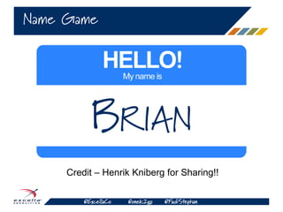 @ExcellaCo @onek2go @FadiStephan
Name Game
BRIAN
Credit – Henrik Kniberg for Sharing!!
 