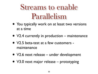 Streams to enable
       Parallelism
• You typically work on at least two versions
  at a time
• V2.4 currently in product...