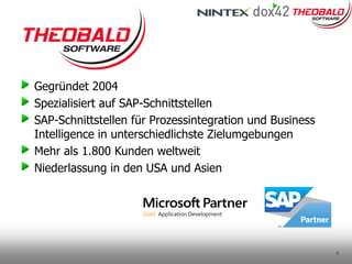8
Gegründet 2004
Spezialisiert auf SAP-Schnittstellen
SAP-Schnittstellen für Prozessintegration und Business
Intelligence ...