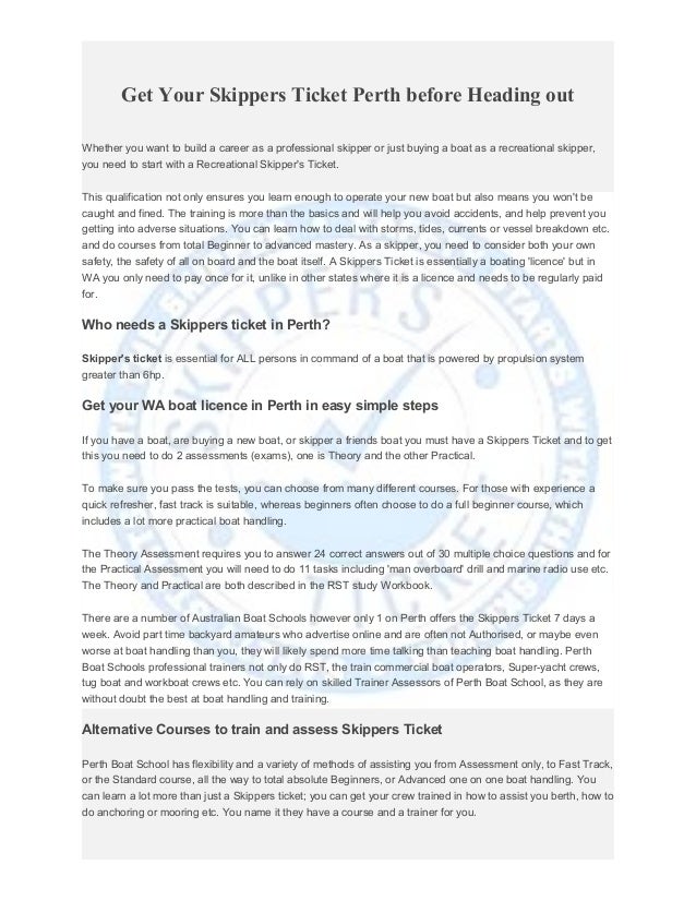 Get your skippers ticket perth before heading out