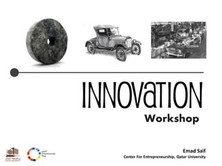 INNOVATION 
Workshop 
Emad Saif 
Center For Entrepreneurship, Qatar University  