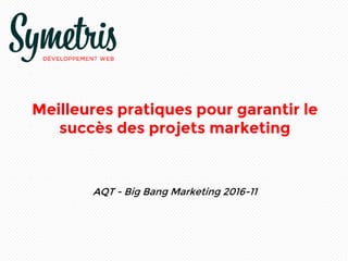 Meilleures pratiques pour garantir le
succès des projets marketing
AQT - Big Bang Marketing 2016-11
 
