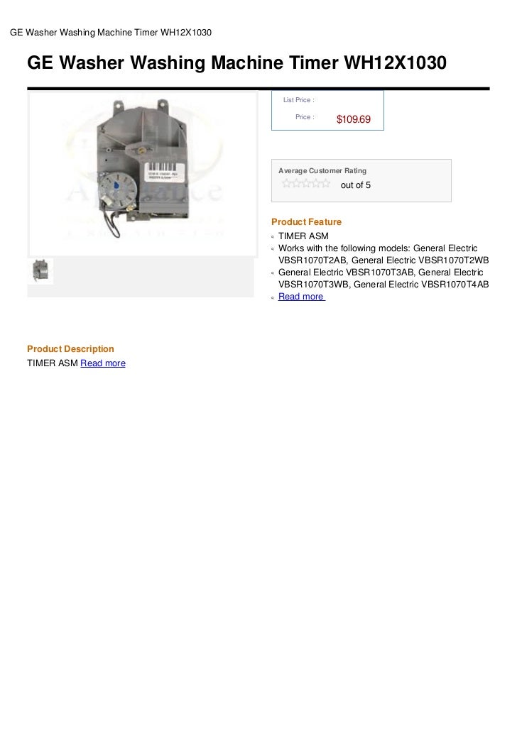 GE Washer Washing Machine Timer WH12X1030