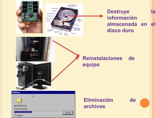Destruye la información almacenada en el disco duroReinstalaciones de equipo Eliminación de archivos 