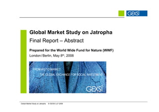 Global Market Study on Jatropha
          Final Report – Abstract
          Prepared for the World Wide Fund for Nature (WWF)
          London / Berlin, May 8th, 2008




Global Market Study on Jatropha   © GEXSI LLP 2008            1
 