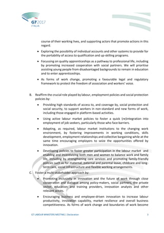 G7 LABOUR MINISTERS MEETING | Declaration 3
course of their working lives, and supporting actors that promote actions in t...