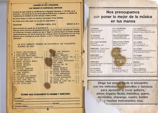l


                           -tALBUMES DE ORO ATRASADOS­
                     LOS TENEMOl' EN EXISTENelAS LlMITADAS

EI preclo de cada ALBUM 8S de 190.00 en la Republica Mexlcana. 0 1,50 0118. en el
edranJero. ara portes de COl r.eo env(a adem6s S 65.00 para tu paquete. en pedldos de
                                                                                                                         Nos preocupamos 
           1
5 eJempli:lres en adelante el porte ser6 por n uestra cuenta.
No envlar cheque nl dinero en efectlvo. lJnlOamente Glros Postale8.
                                                                                                                  por' poner 10 mejor de la musica 

No olvlde envier este cup6n cem 8U giro correspondlente
                                                                                                                           en tus manos 

                               APARTAOO POSTAL 12118                     MEXICO 12. O. F.                ~ - ------------------------------------------------------
OINALPUSA
                                                                                                     1
Estoy envlando giro postal por 'la cantldad tie S - - - - - - - - - - - - - - - ­
Para que slrvan remitirmelos slgulentes 6lbumes. l,;omo ya hamos expllcado los tanemo&
                                                                                                ~j       I   ASCENSION
                                                                                                             'apcleria Ascensi6n
                                                                                                                                               CD. CUAUHTEMOC
                                                                                                                                               Patricio Martinez 

                                                                                                                                                                                     CD. JUAREZ
                                                                                                                                                                                     Libros Paso del Norte, S. A. 

en exlstencias limltadas y pudlera ser que 81 lIegar su sollcltud alguno se hubiera aaut~do                  Ahasolo No. 357                   Hidalgo 123 
                         Ram6n Corona y Allende No. 400 

momentaneamente. por eso te pedlmos que marques aentro del parentesls can una X los
                                                                                                             CD.DELICIAS                       HIDALGO DELPARRAL 
                   CD. JUAREZ
61bumes que te Interesan en primer termlno. y con un crrculo aquellos que puedan
                                                                                                             Amalia Sustaita                   Publicaciones Urquidi 
               Mundo Musical
sustltulrsf! .                                                                                               Calle 3 Norte No. 318             Guadalupe Victoria No. 18 
      II   Ferrocarril No. 138 Sur

                                                                                                          NVA. CASAS GRANDES                  , HIDALGO DEL PARRAL                   CD. JUAREZ                             I
       EN ESTE MOMENTO TENEMOS EN EXISTENCIA LOS SIGUIENTES                                               Casa Flores                           Publicaciones Espinoza               Plaza Coloso, S. A. 

                                                                                                          Constituci6n No. 407                  Plaza Hidalgo No.2                   Av. Lopez Mateos 2125                      i
       ALBUMES DE ORO:
                                                                                                          CHIHUAHUA          Centro Librero    CD.JIM~NEZ                            CD. JUAREZ 

                                                                                                         La Prensa, S. A. de C. V.             PublicaciQnes Urquidi 
               Musical Distribuidora de Chihuahua 

                                    )                                                ( )                                                       Hidalgoy Mina 

 6   TRIOS INOLVIDABLES                                                                                   Libertad y 21a No . 201                                                    16 de Septiembre 103 Pte. 

 7   JOAN MANUEL SERRAT             )                                                            ,

                                    )                                                     )               CHIHUAHUA                            CO. JUAREZ                            CD. JUAREZ 

 9   CORRIDOS MEXICANOS                                                                   ( )
19   A. MANZANERO/A. CARRILLO                                                                             Libreria EI Tepeyac                  La Nl/eva Dt~oteca                    Casa de Musica Continental, S. A. 

                                                                                          )               Juarez No . 525                      16 de SePti~nbre No. 226 Pte .    I   16 de Septiembre y Lerdo
20   JAVIER SOLIS                                                                         )
22
24
     MARCO ANTONIO MUNIZ
     OSCAR CHAVEZ                                                                    ( )
                                                                                                          CHIHUAHUA                           I	
                                                                                                                                             CO. JUAtV !..                      I
                                                                                                                                                                              MEOQUI 	
                                                                                                          Musical Distribuidora de Chihuahua Casa' d~ Misica,Del Luxe, S; A. Carlos Candelario 

                                                                                                                                                                                                                                ,
                                                                                                                                                                                                                                Q


25   P'E DR0 IN FAN TE                                                               ( )                  Libertad No. 302                   Av. 16 de Septlembre l10 I te o Juarez 510 

30   MOCEDADES                                                                       ( )
33   LA NVA. CANCION                                                                                      CD. SAUCILLO                         CD. JUAREZ 
                       VILLA AHUMADA
     LATINOAMERICANA                                                                                      Pedro A. Esparza                     Comercial General, S. A. 
       , Alfonso Islas Velarde
                              ( )                  76                                (')                  Domicilio conocido                   R. Velarde No. 278 Sur
48   JUAN GABRIEL                                                                    ( )
                                                                                                                                                                                  Miguel Ahumada No . 205 Local "B"
40   NAPOLEON                  ( )                 77
52    LOS ANGELES NEGROS       ( )
                               ( )                 78                                 (   )
53    VICENTE FERNANDEZ                                                               (   )                                                                                                                                 "
S9    JOSE JOSE VOl.   II      ( )                 79
                               ( )                 80                                 (   )
62    BOLEROS ROMAN:ICOS                                                              (   )
67    LOS TECOLINES           ..l.IIIIiIIIIII      81                                                               Dirige tus pasqs 't lflcia el encuentro 

                                                                                                                 con los metodos intiS- senciltos y famosos

                                                                                                                                     ..'                      ~

                                                                                                                      para aprender a tocar guitarra,
             ESCRIBE AQUI ClARAMENTE TU NOMBRE Y DIRECCION:                                                        piano, organo, flauta, melodica, quena,
   NOMBRE: _______________________________________________
                                                                                                                    m.a ndolina, charango, cuatro, bombo
   OIRECCION: _ _ _ _ _ _ _ _ _ _ _ _ _ _ _ _ _ _ _ _ _ _ _ _ _- ­
                                                                                                                           muchos instrumentos mas.
   CIUDAD:                                              ESTAOO: _ _ _ _ _ _ _ __
   COOIGO POSTAl:;_._ _ _ _ _ _ _ _- - ­

                                              82
                                      !
                                    I (
 