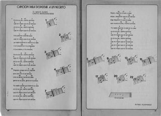 CANCION PARA DESPERTAR AUN NEGRITO
(C. Isella-N. Guillen)
CANTA: MERCEDESSOSA
9 17 7. 

Co co ca cau, cacho cachaza 

4 3 2 1 

upa mi negro que el sol abraza 

9 17 7 

co co ca cau I cacho cachaza
4 3 2 1 

upa mi negro que el sol abraza.
1 17 1 

Una paloma volando pasa 

13 2 

upa mi negro que el sol abraza 

1 17 1 

ya nadie duerme ni esta en su casa 

13 2 

ni el cocodrilo ni la chaguaza 

1 

ni Ja culebra, ni la torcaza .
9 17 7 

Co co ca cau, cacho cachaza
4 3 2 1 

upa mi negro que el sol abraza 

9 17 7 

co co ca cau, cacho cachaza 

4 3 2 1 

upa mi negro que el sol abraza. 

20 6 22 

Negrazo venga con su negraza 

14 2 

aire con aire el sol abraza 

20 6 22 

mire la gente Ilamando pasa 

14 2 

gente en la calle, gente en la plaza.
2 1 

Ya nadie queda que este en su casa
11 6 22 

co co ca cau, cacho cachaza
2 20 

.I, upa mi negro que el sol abraza 
~
11 6 22 

co co ca cau, cacho cachaza 

2 1 

upa mi negro que el sol abraza.
20 

15 17 1 

Negro, negrito ciruela y pasa
15 13 2 

salga y despierte que el sol abraza
1 17 1 

diga despierto 10 que Ie pasa 

15 13 2 

que muera el amo, muera la braza .
2 1 

Ya nadie duerme ni esta en su casa
9 17 7 

co co ca cau, cacho cachaza 

4 3 2 1 

upa mi negro que el sol abraza 

9 17 7 

co co ca cau, cacho cachaza
4 3 2 1 

upa mi negro que el sol abraza
4 3 2 1 

upa mi negro que el sol abraza
4 3 2 1 

upa mi negro que el sol abraza.
~
.­
2q&..,~, 22 

B~
/ 2 2 2 

r
2--qijla,
CO CO ca cau
RITMO : HUAPANGO
21
 