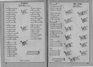 Jia.
a.
MI AOUELO

(Mario Lopez) 

CANTA: AMPARO OCHOA 

15
15 

A mi abuelo 10 enterraronMi abuelo mat6 franceses
B~~
16 15
16 15 

en olla de barro negro,Y mi padre federales,
3 
b
a mi abuelo 10 enterraronmi abuelo mat6 franceses
16 15
16 15 

en olla de barro negro,Y mi padre federales
3 15
3 15 

Y yo tan s610 heredt1 a mi padre en un petate
16 15
16 15 

un jacal y tres nopales, mas no al derecho del pueblo
3 15
3 15 

Y yo tan 5610 hered~ a mi padre en un petate
16 15
16 15 

un jacal y tres nopales. mas no al derecho del pueblo.
15
15 

En el campo vuelve a oirseMi abuelo fue juarista
16 15
16 15 

al campesino gritando,Y mi padre zapatista,
en el campo vuelve a o(rsemi abuelo fue juarista
16 15
16 15 

al campesino gritando,Y mi padre zapatista
3 15
3 15 

la tierra debe de serY yo siembro en tierra ajena
16 15
16 15 

de quien la este trabajandoYeso que soy agrarista
3 15
3 15 

la tierra debe de serY yo siembro en tierra ajena
16 15
16 15 

de quien la est~ trabajando.Y eso que soy agrarista.
15 

Mi abuelo y mi padre
16 15 

murieron por la justicia
mi abuelo y mi padre
· 16 15 

murieron por la justicia
3 15 

yo pienso que esa senora
16 15 

los jacales no visita, ~, '~-2 j~0
~ 00 a.3 15 t a 

yo pienso que esa senora Mi a-b~e -Io ma-t6 fran-ce-ses
16 15 

los jacales no visita.
RITMO: HUAPANGO
15. 15A 8
Nina, al recordar NIR~ C~M3~
7 21 4 

(Cesar Espada M.lhoy tus ojos tan fijos en m(
CANTA: INCA TAKI3 11 2 

veo el mar, la playa y el sol
1 6 4 

horizontes que no conocl.
1 

3 

Mi canto reclama tu VOl 

15 

Y yo la flor de tu piel
/~,
8 

y esta noche tibia
9 16 

de lejos te siento venir.
15 15A 8 

Palabras de amor
3 ,
4
7 21 4 

que se alejan de mi coraz6n
3 11 2 

cual gaviotas que no volveran
1 6 4 

a posarse en mi arena sin sal.
3 

Serenata frente a tu balc6n
15 

soy bohemio que dice su adi6s
8 

soy un ave Iibre
9 16 15 

que busea la felicidad.
3 

Camba,
15 

yo s~ que te lIevo dentro
16 

porque mi canto y mis versos 11 

6 4 

siempre te quieren nombra-ar. 

3 

Nina,
15 

te dejo todos mis sueiiO$
8 16 

me voy esta noche lejos
16 15 

donde te pueda olvidar.
M·- --e.- 0 -·- 1
Ni-naal re-cor.dar
51
 