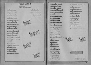 lONER ~ LOS 17 

(Violeta Parra) 

CANTA: SOLEDAD BRAVO 

15 3 3A 2 

Volver a los diecisite Y hasta la dura cadena 

1 

despues de vivir un slglo con que nos ata el destino,
15 3 2 

es como descifrar signos es como un diamante fino
, 16 15 

sin ser sabio competente. que alumbra mi alma serena.
3 3A 2 

Volver a ser de repente 

tan fr~gil como un segundo,
3 3A 2·
volver a sentir profundo
como un nino frente aDios,
3 2 

eso es 10 que siento yo 

16 15 

en este instante fecundo.
3 2 1 

Se va enredando, enredando,
3 2 1 

como en el muro la hiedra
3 2 1 

Yva brotando, brotando, 

3 2 1 

como el musguito en la piedra,
3 16 

como el musguito en la piedra,
15 

ay Sl, Sl, Sl.

Mi paso retrocedido
1 

cuando el de usted es avance,
15 

el area de las alianzas
1 

ha penetrado en mi nido
3 3A 2 

con todo su colorido 

se ha pasaado por mis vanas.
3 2 1
Se va enredando, enredando
3 2 1 

como en el muro la hiedra
3 2 1 

Y va brotando, brotando,
3 2 1 

como el musguito en la piedra,
3 16 

como el musguito en la piedra,
16 

ay sr, sr, sf.
Lo que puede el sentlmlento 

1 

no 10 ha podldo el laber, 

16 

ni el m's claro proceder
1 

nl el m~s ancho penlamlento.
3 3A 2 

Todo 10 cambia al momento 

cual m~go condescendlente 

3 3A 2 

nos aleja dUlcemente, 

de rencores y violencias,
3 2 

s610 el amor con su ciencia
16 16 

. nos vuelve tan inocentes.
3 2 1 

Se va enredando, enredando.. ,etc, 15 

h
16 

EI amor es torbellino 

1 

de pureza original 

16 

hasta el feroz an imal
1 

susurra su dulce trino.
3 3A 2 

Detiene a 101 peregrlnos, 

tiberl a los prilioneros, 

3 3A 2 

el amor con lUI IImlroa 

II viejo 10 vu.lvt nlrlo
3 2'
Y ,I milo .610 II Clrlrlo 

'1 a
10 vu.lvt puro V Iincero.
Se va enredando, enredando... etc.
15 

De par en par la ventana
1 

se abri6 como por encanto,
15 

entr6 al amor con su manto 

1 

como una tibia manana, 

3 3A 2 

AI son de su bella diana 

hizo brotar el jazm(n 

3 3A 2 

colando cual seraHn 

al clelo Ie puso aretes,
3 2 

mis af'los en dieclsiete
16 15 

los convlrti6 el querubrn.
Sa va enredando, enredando.. , etc.
/ .. I~
Vol·ver
RITMO: SALADA LENTA
7 73
 
