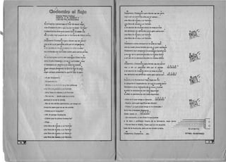 ,
~~@<9J@rMlO(f@ @~ @@~@
(Ca{los Mejia Godoy)
CA NTA: C. M. GODOY Y
LOS DE PALACAGUINA
1 9 2
En el barrio Larreynaga al final de aquel at'1io 

. 1 

vive Clodomiro A n e.sga a qL:it!n Ie dicen "el najo" 

'0 9
Clodomiro es entenado como bien 10 salles vos 

9 1 2 , 

del celador mal Pdyauo de la fi.lrrnacia de Cleto Urroz.
' 0 9 ,
Clodomiro Clodomiro para donde vas tan seri o?
2 - ,
voya ver a un partidito alia por el cemt!nterio
'0 9 . ,
Ven asunto dt mujert·s COl1l0 tL Irata Id vida;'
2 ,
me defiendo me deflendo como gato panza arriba.

, 9 2
En la farmacia sun id<l del men t~do Cleto Urroz
,
ttene bretis Clodomiro tH es el cach imber - boy 

. '0 9 

el boticario sin dientes a la calle 10 mando
'. , 2 '
oigan amigos presentes 10 que al najo Ie paso,
9 , 2 '
oigan amigos presentes 10 que al najo Ie paso.
-A ver Clodomiro
-·Si patf(Jn~, 1l
- Anriar, a I" I , rft!tt-rl d y me compras
U 'ld librCl de.clavos y un formon
- Una libra de clavos y un furnlon
-No no no... tenes que apunrarlo
porque si no se te olvida
-No se me olvida patroncito, yo tengo un
truquito para que no se me olvide.
-Como es el truquito?
-Ah, Ie pongo musiquita
-Como que Ie pones musiquita?
-Oiga. ..
2 ,
Una libra de clavos y un formon
2 ,
una libra de clavos y un formon
2 ,
una libra de clallos y un 'form6n
2 ,
una libra de clavas y un form6n.
!!JtJ 

'0 9 1
Clodomiro, Clodomiro par? donde vas tan serio
2 ,
voy a ver un Dilrtirlito alia por el cemen...
'l. ,
una libra de clavos y un form6n.
2 1
una libra de clavos y un formon
10 9 ,
yen asunto de mujeres como te trata la vida
2 ,
me defiendo me defiendo como gato panza arri. . .
2 . 1
~una libra de clavos y un forman
2 , :~una libra de clevos y un form6n.
1 9 2
Clodomiro como siempre en la calle se topo
,con su cuate picue-liendre que es un gran vacilador
'0 9
Clodomiro por verguenza la estrategia transform6
, 2 1
yen vez de la cancioncita solo la musica chiflo
9 , 2 , ~y en vez de 10 c(lr!cioncita solo la musica chiflo.
:~
'0 9 ,
Clodomiro, Clodomiro para donde vas tan serio?
2 '-2-' - 2-'
voy a ver un partidito alia por el cemen. .. (51 LB IDO)
9 ,
yen asunto de mujeres como te trata la vida?
2 , 2-' -2-'
me defiendo me defiendo como gato panza arri. .. (51 LB 100)
, 9 2
b~Cuando a la ferreteria el najo lIego por fin
, B~Ie pregunto el dependiente: en que te puedo servir
'0 9
Clodomiro muy tranquilo de su truco musical
, 2 ,
Ie silbo la cancioncita con toda seguridad
9 , 2 ,
Ie silbo la cancioncita con toda seguridad.
'·2-' -2-'-Esto es 10 que vengo a comprar.. . (51 LBIOO)
1~O"~B  ,
b
- Bueno, pero que significa ese silbido?
-Ydeay? yo que culpa tengo si no entendes ?
te 10 voy a barajear despacito,
'-2-'-2-'
suave, suave, of. .. (SILBIDO)
- Un momento, 0 me dices 10 que queres
------------------~/
o te saco a punetazo limpio de la ferreteria, viejo tonto o
- - - -- ---1 -1- 1-1 ~~:-Ya me lIevo el diablo, f1jate que yo me acuerdo
===:j2•. o__~____________~Il~
bien de la musiquita, pero se me olvido la letra. En el ba-rrio '­
'0 9
Clodomiro, Clodomiro.. _etc. RITMO: HUAPANGO
19 .,
~I "
 