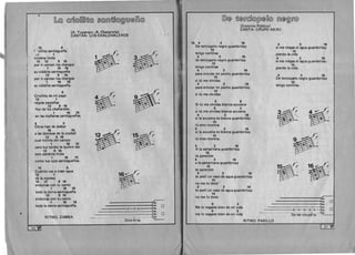 ..
[L@ (£rtil@~~u~@ ~@riU~U@®l1D@(ffi@
(A. Yupanqui-A. Chazarreta)
CANTAN:LOSCHALCHALEROS
15 9 

( 'ollita santiaguena 

il 1 

morena linda 

15 12 9 16 

por ti cantan los changos 

1 16 15 

su vidalita santiaguena 

12 9 16 

por ti cantan los changos 

1 16 15 

su vidalita santiaguena. 

9 

Criollita de mi pago 

12 1 
 ~,negras pestanas 

12 9 -16 
 8~flor de los chanarales 

1 16 15 

en las mananas santiaguenas. 

4 3 

Otros han de alabar 

16 15 

a las donosas de la ciudad 

12 9 16 
 1~cual minita del campo 

1 16 15 

:~para tus tardes te quiero dar 

12 9 16 

esta zambita linda 

1 16 15 

como tus ojos santiaguenos. 

15 9 

Cuahdo vas a traer agua 

12 1 

de I~ represa 1~ 

15 12 9 16 

~~endulzas con tu canto 

1 16 15 

toda la sierra santiaguena 

12 9 16 

endulzas con tu canto 

1 16 15 '6• . 

toda la sierra santiaguena_ 5• . 0 

2-3-2 14•.
•
38.
2•. 0
RITMO: ZAMBA ~..Crio-lIi-ta
20 

[Q)@ ~@rt~o@~@~@ riU@®rt@
(Dominio Publico)
CANTA: GRUPO AKIKI
15 4 3 16 
 4 3 16

De terciopelo negro guambritay si me niegas el agua guambritay
15 
 15

tengo cortinas pierdo 18 vida
4 3 16 
 4 3 16

de terciopelo negro guambritay si me niegas el agua guambritay
15 
 15

tengo cortinas pierdo la vida.
4 3 16 

para enlutar mi pecho guambritay 
 4 3 16

15 
 De terciopelo negro guambritay
si tu me olvidas 15

4 3 16 
 tengo cortinas.
para enlutar mi pecho guambritay 

15 

si tu me olvidas_ 

9 3 

Si tu me olvidas blanca azucena 

si tu me olvidas blanca azucena
9 3
~~11
(4 3 16 

b (
si la 'azucena es blanca guambritay 
15 

tu eres morena 

4 3 16 

si la azucena es blanca guambritay 

15 

tu eres morena. 

4 3 16 

A la samaritana guambritay 

15 

te pareciste 

4 3 16 

a la samaritana guambritay 

15 

1~61'(te pareciste b ,
B4 3 16 

te ped f un vaso de agua guambritay 

15 

no me 10 diste 

4 3 16 

te ped f un vasa de agua guambritay 

15 

no me 10 diste. 
 6a.
sa. 0 

9 3 ------------~1_4..

Me 10 negaste bien de mi vida - - -- - - - ---------13a,I
- - - - - - - 0 - 0 - 0 - 3 - 3 2•. o9 3 
 1• .
me 10 negaste bien de mi vida De ter-cio=pe-Io
RITMO: PASILLO
[2f-fl]
 