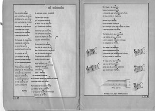 " @~ @[Q)M@~@
1 2 

Una veredita alegre la acerada andan. V ADO R
1 

con luz de luna 0 de sol, 

2 Te lIeva por los agu. 

tendida como una cinta , 

. 1 y a los patios encanta 

con sus lados de arrebol. 2 

te lJeva por las plazuela
2 
 . 1 

Arrebol de los geranios Y a los amores sonados.
1 

y sonrisas con rubor, 2 

Veredita que se arrulla,
2 

arrebol de los claveles 1 

con tafetanes bordados, 
1 

y las mejillas en flor. 2 

tacon de chaffn de seda 16 

1)
1
2 

Perfumada de magnolia, y justes almidonados.
1 

rociada de mananita, 2 

Es un caminito alegre2 

la veredita sonr fe 1 

con Iuz de luna 0 de sol1 

cuando tu piel acaricia. 2 

que he de recorrer cantando
2 1 

por si te puedo alcanzar,Y la cuculi se rfe
1 2 

y la ventana se agita fina'estampa caballero
2 

cuando por esa vereda quien te pudiera gua'
1 

2 Ildotu fina estampa paseas. 

Fina estampa, C"I . . 

..s ml nleto
2 1 

Fina estampa, caballero, caballero de f '15
1 ,uando.2 

caballero de fina estampa, un lucero
2
1 

un lucero que sonriera bai0 decirte
1
2 

,'ciS verdades humanasbajo un sombrero,
16
1 

es el tiempo quien me ensena mi nietono sonriera m~s herr
15
2 

y escribe sobre mis canas.ni mas luciera, cat
16
y en tu andarand
No I"oables de 10 que no sepas 

15 

y al hablar se muy sincero
16
RITML
v no te pases la vida en milongas
15 

algastes tu dinero.
I 

36 

16
Sin Ilegar a la vagancia
15 

busca nuevas aventuras
16 

y recuerda que la hembra y la fruta
·15
ni muy verdes ni maduras.
2 

Ahora voy a decirte
1 

unas verdades humanas
16 

es el tiempo quien me ensena mi nieto
15 

y escribe sobre mis canas.
16 

No hables de 10 que no sepas 

15 

y al hablar se muy sincero
16 

y no te pases la vida en milongas
15 

ni malgastes tu dinero.
16 

Sin Ilegar a la vagancia
15 

busca nuevas aventuras
16 

y recuerda que la hembra y la fruta
15 

ni muy verdes ni maduras.
16 

EI viejo se fue durmiendo
15 

y su voz se hizo lejana
16 

sal fa casi de puntitas sabiendo
15 

que continuara manana.
------------------------------~1'6a.
------------l15a. 0
2-2-2---.,3a. 0
4a.
1b~'==::::=====~===-------12a. 

Hoy co-mf --...)a. 

B~
RITMO: SALADA ARPEGIADA
[59' flJ
 