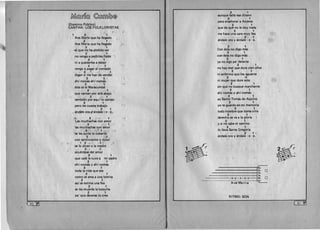 ~@[fff@ ~Q1Jmm/1)@ 

(Dominio Publico) 

CANTAN: LOS FOLKLORISTAS 

1 2 1 

Ave Maria que ha lIegado
2 1 

Ave Marfa que ha lIegado
2 1 

-el que no hi podido ver 

2' 1 

no vengo a pedirles. fiado 

2 1 

ni a quedarles a deber
2 1 

vengo a pagar al contado
2 • 1 

digan si me han de vender
2 1 

ah' nomas ah f nornas
2 1 

este el el Maracumbe
2 1 

que cantan por allci abajo
2 . 1 

tambi6n por aqu f 10 cantan 

2 1 

pero les cuesta trabajo
2 1 

andale ora.., andale ~ e - e..
• 2 1

Las muchachas con amor
2 . 1 

las muchachas con amor
2 " ,. ' 1. ".
.se les quita 10 cobarde
2 .1 . 

con sentimiento y dolor
1 2 ' 1 ~ 

se 10 dicen a la madre 

2 1 

acuerdese del amor
2 1 

que uste Ie tuvo a mi padre
2 1 

ah. nomcis y ah f nomas
2 1 

toda la vida que sea
2 1 

como se ama a una bonita
2 1 

as. se estima una fea
2 1 

se les muerde la boquita
2 1 

pa' que deveras 10 crea 

~ 

2 1 

aunque falte ese dinero
2 1 

para enamorar a Andrea
2 1 

que de que no Ie doy nada
2 1 

me hace una cara muy fea
2 1 

andale ora y andale - e - e.
2 1 

Con esta no digo mas
2 1 

con esta no digo mas
2 1 

ya no sigo pa' delante
2 1 

no hay mal que dure cien arios
2 1 

ni enfermo que los aguante
2 ' 1
ni mujer que dure sola
2 1 

sin que no busque marchante
2 1 

ah f nomas y ah' nomas
2 1 

ay Santo Tomas de Aquino
2 1 

yo te guardo en mi memoria
2 1 

todo hombre que toma vino
2 1 

derecho se va a la gloria
2 1 

Y si no sabe el camino
2 1 

10 lIeva Santa Gregoria 

2 1 

andale ora y andale - e - e.
t.1 ('
b
~(
B
-6a.
------------~ 5a. 0
-------------~ 4• . 

--------------~ 3a. 

- - - - - - - - 3 - 3 - 3 - 3 - 3 - 2•. 
 0
- - - -- - -----:--- __ -,-__-1...1 •.
A-ve Ma-rf-a
RITMO: SON
~f1J
 