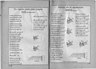 v@ w@rrucQJ@ (!11rru@~ @]@~ rru@®([@~
(D. A. R. ) 

CANTAN: LOS HNOS. SILVA 

1
Yo venda unos ojos negros
2
quien me los quiere comprar
los venda par hechiceros
1
porque me han pagado mal.
1
Yo venda unos ojos negros
2
quien me los quiere comprar
los venda par hechiceros
1
porque me han pagado mal.
1 2 1
Mas te quisiera, mas te amo yo
2
si todas las naches las paso
1
suspirando par tu amor
2 1
mas te quisiera, mas te amo yo
2
si todas las naches las paso
1
suspirando par tu amor.
1 

Las flares de mi jardln 

2
can el sol se decoloran
y los ojos de mi negra
1
lIoran par el bien que adoran.
1
Las flares de mi jardln.. . etc.
1 2
Mas te quisiera. , . etc.
1 

Cada vez que tengo pena 

2
me voy a la orilla 'el mar
a preguntarle a las alas 

1 

si han vista a mi amor pasar 

88
1
Cada vez que tengo pena... etc
1 2 1
Mas te quisiera, mas te amo yo
2
si todas las naches las paso
1
suspirando par tu amor
2 1
mas te quisiera, mas te amo yo
2
si todas las naches las paso
1
suspirando par tu amor.
1~~~B I
b
~1 ('
b
~«
B

'68.
58.
48.
0
0-0 3a,
Y ~8'a ven-do­ le.
0
Zl@mru@~~ @@ ~@ @~~@([@rru~@
(Jorge Cafrune) 

CANTAN: LOS OLLINGA 

1
Samba de la esperanza
2
amanec fa como un querer
9 1
sueno, sueno del alma
2 . 1 10
que a veces muere sin flort·, 1" •
9 1
sueno, sueno del alma
2 I
que a veces muere sin flor "I I:'.
1
Samba, yo a ti canto
'}
porque tu canto del 1.11 nil ;lf1lOt
9 1
caricia de tu pai'luelo
2 1 - 10
que va envolviendu 1111 1 11' iI/On
9 1
caricia de ttl /1l11hJl'IIl
2 1
que va envolvllHldll fill I '''.lIon,
1
Estrella, tu que (JIll ,',"
1
tu que escuchast.. ITlI P,Ir!" !: I'r
estrella, deja qUf! Gmt,'
2 1 10
deja que quicra como YII
9 1
estrella, deja que ( ,111 1"
2 1
deja que qu iera cornu yo se.
1
EI tiempo que va Pil~.lI ldo
1
como la vida no vuelw ITHh
9 1
el tiempo me esta matandu
2 1 ' 10
Ytu carino sera, sera
9 1
el tiempo me esta matando
2 1
Y tu carino sera, sera.
RITMO: SAMBA (HUAPANGO)
C89lll
1
Hundido en horizonte
2
soy polvareda que el viento va
9 1
samba, ya no me dejes
2 1 ·10
yo sin tu canto no vivo mas
9 1
samba, ya no me dejes
2 1
yo sin tu canto no vivo mas.
1 2
Estrella, tu que miraste
1
tu que escuchaste mi padecer
estrella, deja que cante
2 1 -10
deja que quiera como yo se
9 1
estrella, deja que cante
2 1
deja que quiera como yo se.
------------..., Sa. 0
- - - - - - - - - - 0 ----_-148.
~
~
- - - -- -----0--------" 38.
Sam-ba .:::t;: (J
 