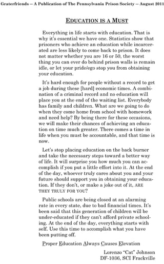 Letter from prison: Education is a Must