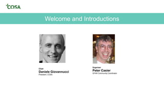 Welcome and Introductions
Chair
Daniele Giovannucci
President, COSA
Organizer
Peter Casier
GFAR Community Coordinator
 