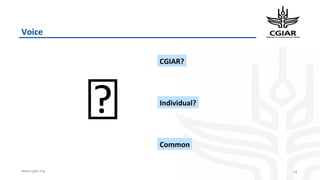 www.cgiar.org
Voice
18
� Individual?
CGIAR?
Common
 
