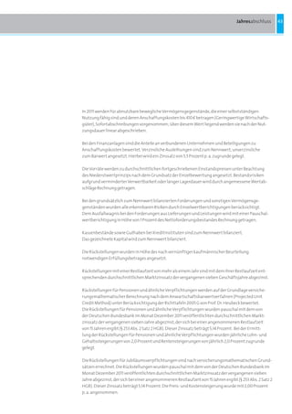 Jahresabschluss      43




In 2011 werden für abnutzbare bewegliche Vermögensgegenstände, die einer selbstständigen
Nutzung fähig sind und deren Anschaffungskosten bis 410 b betragen (Geringwertige Wirtschafts-
güter), Sofortabschreibungen vorgenommen; über diesem Wert liegend werden sie nach der Nut-
zungsdauer linear abgeschrieben.

Bei den Finanzanlagen sind die Anteile an verbundenen Unternehmen und Beteiligungen zu
Anschaffungskosten bewertet. Verzinsliche Ausleihungen sind zum Nennwert, unverzinsliche
zum Barwert angesetzt. Hierbei wird ein Zinssatz von 5,5 Prozent p. a. zugrunde gelegt.

Die Vorräte werden zu durchschnittlichen fortgeschriebenen Einstandspreisen unter Beachtung
des Niederstwertprinzips nach dem Grundsatz der Einzelbewertung angesetzt. Bestandsrisiken
aufgrund verminderter Verwertbarkeit oder langer Lagerdauer wird durch angemessene Wertab-
schläge Rechnung getragen.

Bei den grundsätzlich zum Nennwert bilanzierten Forderungen und sonstigen Vermögensge-
genständen wurden alle erkennbaren Risiken durch Einzelwertberichtigungen berücksichtigt.
Dem Ausfallwagnis bei den Forderungen aus Lieferungen und Leistungen wird mit einer Pauschal-
wertberichtigung in Höhe von 1 Prozent des Nettoforderungsbestandes Rechnung getragen.

Kassenbestände sowie Guthaben bei Kreditinstituten sind zum Nennwert bilanziert.
Das gezeichnete Kapital wird zum Nennwert bilanziert.

Die Rückstellungen wurden in Höhe des nach vernünftiger kaufmännischer Beurteilung
notwendigen Erfüllungsbetrages angesetzt.

Rückstellungen mit einer Restlaufzeit von mehr als einem Jahr sind mit dem ihrer Restlaufzeit ent-
sprechenden durchschnittlichen Marktzinssatz der vergangenen sieben Geschäftsjahre abgezinst.

Rückstellungen für Pensionen und ähnliche Verpflichtungen werden auf der Grundlage versiche-
rungsmathematischer Berechnung nach dem Anwartschaftsbarwertverfahren (Projected Unit
Credit Method) unter Berücksichtigung der Richttafeln 2005 G von Prof. Dr. Heubeck bewertet.
Die Rückstellungen für Pensionen und ähnliche Verpflichtungen wurden pauschal mit dem von
der Deutschen Bundesbank im Monat Dezember 2011 veröffentlichten durchschnittlichen Markt-
zinssatz der vergangenen sieben Jahre abgezinst, der sich bei einer angenommenen Restlaufzeit
von 15 Jahren ergibt (§ 253 Abs. 2 Satz 2 HGB). Dieser Zinssatz beträgt 5,14 Prozent . Bei der Ermitt-
lung der Rückstellungen für Pensionen und ähnliche Verpflichtungen wurden jährliche Lohn- und
Gehaltssteigerungen von 2,0 Prozent und Rentensteigerungen von jährlich 2,0 Prozent zugrunde
gelegt.

Die Rückstellungen für Jubiläumsverpflichtungen sind nach versicherungsmathematischen Grund-
sätzen errechnet. Die Rückstellungen wurden pauschal mit dem von der Deutschen Bundesbank im
Monat Dezember 2011 veröffentlichten durchschnittlichen Marktzinssatz der vergangenen sieben
Jahre abgezinst, der sich bei einer angenommenen Restlaufzeit von 15 Jahren ergibt (§ 253 Abs. 2 Satz 2
HGB). Dieser Zinssatz beträgt 5,14 Prozent. Die Preis- und Kostensteigerung wurde mit 2,00 Prozent
p. a. angenommen.
 