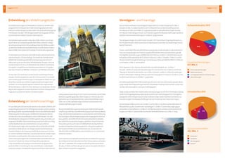 LageberichtLagebericht8 9
Vermögens- undFinanzlage
DasInvestitionsvolumenindasAnlagevermögenbeliefsichimBerichtsjahrauf6,3Mio.a
(Vorjahr:8,1Mio.a).DabeihandeltessichimWesentlichenumdieAnschaffungneuer
OmnibusseinHöhevon5,4Mio.a.InsgesamtwurdenimaktuellenBerichtsjahr16neue
OmnibusseinBetriebgenommen.ZurFinanzierungderOmnibusbeschaffungenwurdeein
DarlehenmiteinemNennbetragvon  5,0Mio.a aufgenommen.
DasAnlagevermögenistzu9,8  Prozent(Vorjahr:9,9  Prozent)durchEigenkapitalsowiezu
55,9  Prozent(Vorjahr:40,8  Prozent)durchEigenkapitalundmittel-bislangfristigesFremd-
kapitalfinanziert.
Finanz-undFördermittelderöffentlichenHandwurdenimBerichtsjahrimWesentlichenin
FormvonZuwendungenzurFinanzierungdesÖffentlichenPersonennahverkehrsgemäß
vertraglicherVereinbarungenaufRMV-EbeneinHöhevon2,6Mio.a,fürdieErstattungvon
Fahrgeldausfällengemäß§§145ff.SGBIXinHöhevon2,2Mio.a (Vorjahr:1,9Mio.a)undfür
diepauschalierteAusgleichszahlungimAusbildungsverkehrgemäß§45aPBefGinHöhevon
unverändert2,0Mio.a vereinnahmt.
DemnegativenCash-FlowausderlaufendenGeschäftstätigkeitvon-11,9Mio.a 	
(Vorjahr:-8,8Mio.a)sowiedenAuszahlungenfürInvestitionenvon6,3Mio.aundfürdie
TilgungvonBankverbindlichkeitenvon5,7Mio.a(Vorjahr:3,8Mio.a)stehenEinzahlungen
derWVVWiesbadenHoldingGmbHausdemVerlustausgleichinHöhevon14,5Mio.a sowie
Darlehensaufnahmenvon8,8Mio.a gegenüber.
DieZahlungsfähigkeitderESWEVerkehrsgesellschaftmbHwarwährenddesganzenJahres
aufgrundderAbschlagszahlungenderWVVWiesbadenHoldingGmbHaufdenzuüberneh-
mendenVerlustausgleichuneingeschränktgegeben.
AufgrunddesbestehendenErgebnisübernahmevertragesmitderWVVWiesbadenHolding
GmbHistdieEigenkapitalausstattungderGesellschaftnachhaltiggesichert.DieEigenka-
pitalquoteimBerichtsjahrhatsichunteranderemaufgrundderDarlehensaufnahmezur
FinanzierungderOmnibusbeschaffungenvon9,0  Prozentauf  8,6  Prozentverringert.
DerAnstiegderBilanzsummeum2,4Mio.a auf42,1Mio.a resultiertaufderAktivseiteim
WesentlichenausderZunahmederSachanlagen(+0,5Mio.a)undForderungengegen
verbundeneUnternehmen(+1,9Mio.a).AufderPassivseitesankdieSummederRückstel-
lungenum1,1Mio.a,währenddieSummederVerbindlichkeitenum2,2Mio.a stieg.
Fahrausweisverkaufstiegum0,9  Prozentvon45,4Mio.auf45,9Mio.
BeförderungsfällegegenüberdemVorjahran.InklusivederFahr-
gastzahlenausSchwerbehinderten-undSchülerbeförderungin
Höhe  von  4,5Mio.BeförderungenwirddieGesamtsummevon	
50,4Mio.Beförderungenerreicht.
DiepositiveBeförderungsentwicklungderESWEVerkehrsgesell-
schaftistausSichtderGeschäftsführungauchaufintensiveMarke-
ting-undVertriebsmaßnahmenzurückzuführen.DieFortführung
derwichtigstenMarketingkampagnendervergangenenJahrehat
dazugeführt,demÖffentlichenPersonennahverkehrinWiesba-
den weiterhineinpositivesImagezuverleihen.Dieseerfreuliche
Entwicklungwirdauchinderseit2009 jährlichdurchgeführten
Kundenzufriedenheitsmessungdeutlich:  DiegutenErgebnisse
derVorjahremitdenDurchschnittsnotenvon2,6 konntenmit
AbschlussdesGeschäftsjahresundeinerNotevon2,5  nocheinmal
verbessertwerden.
ZumEndedesGeschäftsjahreskonntedieGeschäftsführungauch
denerfolgreichenStartdeselektronischenFahrausweisesverkünden:	
Seit  dem1.Dezember2012werdenanalleJahresabonnementkun-
dendie„eTickets“aufBasisdesgemeinsamenKonzeptesdesRhein-
Main-Verkehrsverbundesausgegeben.
EntwicklungdesVerkehrsangebotes
DieVerkehrsleistungenimWiesbadenerLiniennetzwerdenüber-
wiegendmitOmnibussenderESWEVerkehrsgesellschaftmbH
erbracht.ImBerichtsjahrwurdenneben205unternehmenseigenen
Omnibussen(Vorjahr:218)28angemieteteFahrzeugedesSchwes-
terunternehmensWiBus(Vorjahr:28)eingesetzt.
DieFahrleistungenwurdennebendenESWE-Fahrernvorrangig
durchFahrerderSchwestergesellschaftWiBuserbracht.Infolge
derzeitweisebegrenztenPersonalkapazitätenbeiWiBuswurden
zusätzlicheFahrdienstmitarbeiterbeidenGesellschaftenCityBus
Mainz(CBM),IntercityBus(VGF)undderFirmaFahrzeitangemietet.
ImJahresdurchschnittwarenbeiESWEVerkehr264Fahrdienstmit-
arbeiter(Vorjahr:275)beschäftigt.DieAnzahlderFahrdienstmit-	
arbeiterderSchwestergesellschaftundHauptsubunternehmers	
WiBusbetrugimDurchschnitt294Mitarbeiter(Vorjahr:256)und
wurdezeitweiseumbiszu15MitarbeiterderanderenGesellschaf-
tenergänzt.DiegefahrenenPlatzkilometerändertensichgegen-
überdemVorjahrvon889Mio.  Kilometernauf  892Mio.Kilometer.
FürdasJahr2012setztedieGesellschaftdienachhaltigeEntwick-
lungdesVerkehrsangebotesunterderPrämisseeinerwirtschaftli-
chenErstellungderFahrleistungenimWiesbadenerÖPNVfort.Auf
dieserBasiswurdedasVerkehrsangebotpunktuellergänztbzw.
verstärkt.EinSchwerpunktlaghierimBereichdessogenannten
Winterfahrplans,indemfüreinenZeitraumvonNovember2012bis
BeginndesFolgejahreseinzelneBuslinienmithoherFahrgastnach-
fragedurchzusätzlicheFahrtenverstärktwurden.
EntwicklungderVerkehrsnachfrage
ImGeschäftsjahr2012konntederbereitsindenJahren2006bis2011
eingeschlagenepositiveTrendfortgesetztwerdenundeinAnstieg
derFahrgastzahlenverzeichnetwerden.DieimJahr2006verkündete
ZielsetzungderErreichungvon50MillionenFahrgästenkonnte
mitAbschlussdesGeschäftsjahres2012erfülltwerden.DieZahl
derbefördertenFahrgästeimVerkehrsgebietstiegum0,5Mio.auf
insgesamt50,4Mio.DieseEntwicklungistaufeineFüllevonerfolg-
reichenMaßnahmendesUnternehmenszurückzuführen.
DerSchwerpunktliegtindenvonseitenderGesellschaftseit2008
beworbenenMaßnahmenzurSteigerungderKundenbindung.
SowohlimBereichderErwachsenenfahrkartenwieauchimSchü-
ler-undKinderbereichkonntenZuwachsratenbeidenlangfristigen
Zeitticketserreichtwerden.Diesdokumentiertsichauchinder
Zielerreichungbezüglichdes10.000stenAbonnementkunden,der
bereitsimFrühjahrdesJahres2012begrüßtwerdenkonnte.
InderGesamtbetrachtungkanneineweiterhinausgesprochen
positiveÖPNV-EntwicklungfürdasGeschäftsjahrinWiesbaden
analysiertwerden.DieBeförderungsentwicklungausdemBereich
Gesamtaufwendungen:
67,7 Mio. e
SummeLinienverkehr:
44,2 Mio. e
Aufwandsstruktur2012
Personalaufwendungen
Materialaufwand
Sonstigebetriebliche  Aufwendungen
Abschreibungen
Zeitkarten
Freifahrer
Nerobergbahn
Bartarif  
Umsatzerlöse2012
 