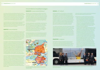 ZentraleThemendesJahres2012ZentraleThemendesJahres201216 17
Soisteskaumerstaunlich,dassdieAbonnentenzahlenindenver-
gangenenJahrenstetigangewachsensind–insbesondereseitESWE
VerkehrimJahr2007eineKooperationmitdemRMVeinging,um
gemeinsamdieBetreuungderAbo-Kundenzuverbessern.Zielwar
es,mittelsintensivierterMarketingaktivitätendieFahrgästenoch
umfassenderüberdasAbo-Angebotzuinformieren;außerdem
wurdenbesondereKundenbindungsmaßnahmenrealisiert.
DassESWEVerkehrimBerichtsjahrdiezehntausendsteAbo-Kundin
beglückwünschenkonnte,zeugtvomErfolgdereingeleiteten
Maßnahmen.Seit2007registriertedasUnternehmeneinenAnstieg
derZahlderAbo-Nutzervonrund6.500aufnunmehr10.000–eine
Steigerungumfast54ProzentinfünfJahren!
ERMITTELT:  Kundenzufriedenheit
DassdasÜbertreffenderMarkevon50MillionenFahrgästenimJahr
2012keinZufallwar,belegteineStudiederHochschuleRheinMain
inWiesbaden.DiewissenschaftlicheRepräsentativuntersuchung
derFahrgastzufriedenheitwirdeinMalproJahrvonESWEVerkehrin
Auftraggegeben–nichtnurausnachvollziehbaremEigeninteresse,
sondernauch,weildieVerkehrsgesellschaftdenstädtischenGremien
jährlicheinenLeistungsberichtvorlegenmuss,derunteranderem
eineaktuelleAnalysederKundenzufriedenheitbeinhaltet.
SowurdenauchimBerichtsjahrunterderLeitungvonProf.Dr.Bern-
hardHeidelinvierZeitintervallenPassantenanunterschiedlichen
StandortenimWiesbadenerStadtgebietnachihrerZufriedenheit
mitdemNahverkehrsangebotinderLandeshauptstadtbefragt.
DabeisetztensichdieUmfrageteilnehmerabermalsausganzunter-
schiedlichenGruppenzusammen:VonregelmäßigenBusnutzern
übergelegentlicheÖPNV-KundenbishinzueingefleischtenAutofah-
rernkamenauch2012allerelevantenZielgruppeninderStudiezu
Wort.Insgesamt1.680BefragungenführtedasstudentischeTeam
derHochschuledurch;diePassantenkonntenhierbeiinunter-
schiedlichenKategorienNotenvergeben,unteranderemfürdie
Servicequalität,denKomfortindenBussenunddasFahrplanangebot.
UntermStrichstelltendieBefragtenESWEVerkehrfür2012eingutes
Zeugnisaus:2,5lautete,orientiertanderSchulnotenskalavoneinsbis
sechs,dieGesamtnote–eineVerbesserung  um0,1Notenpunkte
gegenüber2011.DeutlichschlechterhingegenschnittbeidenUm-
frageteilnehmerndiePkw-NutzunginWiesbadenab:Diesewurde
2012nurnochmitderNote3,4bewertet,waseinAbsinkenum0,2
NotenpunktegegenüberdemVorjahrbedeutet.Diegewachsene
KundenzufriedenheitlässtsichlautStudiekonkretandreiPunkten
festmachen:VorallembeidenKriterien„Pünktlichkeit“,„Fahr-
komfort“und„ZustandderBusse“konnteESWEVerkehrteilweise
deutlichzulegen.
EINGESETZT: „EuropassaubersteDieselbusse“
MitteMai2012kaminWiesbadendereuropaweitersteLinienbus
miteinerAbgasfiltertechnikgemäßderkünftigen„EuroVI“-Norm
indenVerkehr;kurzdanachwurdenzweiweitere„EuroVI“-Bussean
ESWEVerkehrausgeliefert,sodassseitherinsgesamtdreiExemplare
der„sauberstenDieselbusseEuropas“aufdenStraßenderhessischen
Landeshauptstadtunterwegssind.WiesbadensVerkehrsbetriebe
sinddamiteinmalmehrbeimEinsatzmodernsterAbgasfiltersys-	
temeinnovativvorangegangen.
DieESWE-UmweltinitiativetrugfrühzeitigderTatsacheRechnung,
dassabSeptember2014EU-weitdieneue„EuroVI“-Normgelten
wird–diestrengstejemalserlasseneAbgasvorschriftfürschwere
NutzfahrzeugemitDieselmotor.Mitdendreineuen„EuroVI“-
GelenkzügenvomTyp„Citaro2“(abgekürzt:„C2“;Herstellerist
Mercedes-Benz/EvoBus)warESWEVerkehrdaseuropaweiterste
Verkehrsunternehmen,dasLinienbussemit„EuroVI“-Abgas-	
reinigungstechnikinBetriebgenommenhat.
ErsteMessungenergabenimJahresverlauf,dassdieneue„EuroVI“-
TechnologiebeiStickoxiden(NOx),alsobeijenenAbgasbestandteilen,
dievonherkömmlichenRußpartikelfilternnuringeringemMaß
erfasstwerdenkönnen,zueinerEmissionsreduzierungvoncirca	
95Prozentführt!
ERPROBT: „GTL“-Kraftstoff	
	
EbenfallsimMai2012wurdeinWiesbadeneineweiterewegwei-
sendeInitiativefürnochwenigerAbgasbelastungimÖPNVaus
derTaufegehoben:GemeinsamstartetenESWEVerkehrundder
MineralölkonzernShellimRahmeneinesPilotprojektsdendeutsch-
landweiterstenkommerziellenEinsatzdessynthetischausErdgas
hergestelltenKraftstoffs„ShellGTLFuel“.DieserDieseltreibstoff–	
eristglasklarundgeruchsarmunderzeugtpraktischkeinenschwar-
zenRauch–ermöglichteineweitereReduzierungdesAusstoßes
lokalerEmissionenbeiderPartikelmasse(PM)undbeiStickoxiden
(NOx),weilerimVergleichzukonventionellem,ausMineralöl	
gewonnenemDieselwesentlichschadstoffärmerverbrennt.
„GTL“stehtfür„GastoLiquids“,alsofürdieVerflüssigungvonErdgas
mittelseineschemischenUmwandlungsverfahrens,aufdessenBa-
sisderneuartigeKraftstoffentwickeltwurde.ImZugedesvonESWE
VerkehrgemeinsammitShellgestartetenPilotprojektswurden
zwölfderinsgesamt233ESWE-Busseabsofortnurnochmit„Shell
GTLFuel“betankt.ErsteMessergebnisse,dieimVerlaufdesBerichts-
jahreserhobenwurden,besagten,dassderEinsatzdes„GTL“-Kraft-
stoffszueinerVerringerungdesNOx-Ausstoßesumrund16Prozent
führt,währendsichdieKohlendioxid-,alsodieCO2-Emissionenum
etwaelfProzentreduzierten.
EINGEFÜHRT: Umweltzone
ImBerichtsjahrbereitetesichESWEVerkehrintensivaufdasfür
den1.Februar2013angesetzteInkrafttretendergemeinsamen
UmweltzonederbeidenLandeshauptstädteWiesbadenundMainz
vor.DenndadieentsprechendenRegelungennichtnurfürPkws,
sondernbeispielsweiseauchfürLkwsundBussegelten,warund
istdieEinführungderUmweltzonenatürlichauchfürWiesbadens
kommunalenÖPNV-BetreibereinzentralesThema.
ZumJahresende2012stelltesichdieSituationwiefolgtdar:
•	 MehralsdreiVierteldesinsgesamt233dieselbetriebene	 	
	 BusseumfassendenESWE-undWiBus-Fuhrparkssind	
	 inpunctoAbgasfiltertechnikaufdemneuestenStand:Sie
	 erfüllendieSchadstoffnormen„EuroIIImitPartikelfilter“,
	 „EuroIV“,„EuroV“,„EEV“odersogar„EuroVI“(siehelinks:
	 „EINGESETZT“),sodassdieseBusseproblemlosdievorge-
	 schriebeneFeinstaubplaketteerhaltenkönnen.Rechtzeitig
	 vordem1.FebruarwerdendiegrünenAufkleberanden
	 FrontscheibenderBusseangebracht.
•	 Für53BusseältererBaujahre,derenAntriebssystemenurden
	 Anforderungender„EuroIII“-Abgasnormentsprechen,plant
	 ESWEVerkehr,Ausnahmegenehmigungenzubeantragen,
	 dieaufmaximaleinJahrbefristetseinsollen.Längeralsein
	 JahrgültigeAusnahmenwerdennichterforderlichsein,
	 dennfür25der53BussestehtimVerlaufdesJahres2013
	 ohnehinturnusgemäßdiealtersbedingteAusmusterung	
	 an,währenddieanderen28FahrzeugebiszumJahresende
	 2013miteinemRußpartikelfilter(inderFachwelt„CRT-Filter“
	 genannt)nachgerüstetseinwerden,woraufhinihnendie
	 grüneFeinstaubplaketteebenfallszustehenwird.JeLinien-
	 fahrzeugkostetderFiltereinbaurund8.000a,sodass
	 diegesamteNachrüstaktionmitetwa224.000a zuBu-
	 cheschlagenwird.AusSichtvonESWEVerkehrstelltdiese
	 SummeeineweiterelohnenswerteInvestitionindenUm-	 	
	 weltschutzdar–dieVerkehrsgesellschaftbleibtdamitihrem  
	 Credotreu,mitihrerBusflottestetseinVorreiterin  Sachen
	 umweltverträglicheBusmotorenmithocheffizienterAbgas-
	 filtertechnikzusein.
FortschrittlicheUmwelttechnologien
Quelle:Tiefbau-undVermessungsamt,LandeshauptstadtWiesbaden
OffiziellerStartschusszum„GTL“-Pilotprojekt:Am30.Mai2012wurdeaufdemBetriebsgeländevonESWEVerkehrderEinsatzdesneuartigen	
Öko-Kraftstoffseingeläutet
NureinigeVororteblieben„außenvor“:Ansonstenwurdenahezudas
gesamteStadtgebietvonWiesbadenundMainzam1.Februar2013zur
Umweltzoneerklärt
 