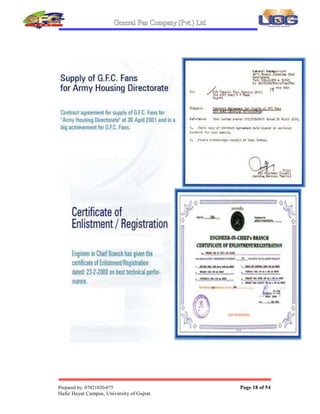 General Fan Company (Pvt Ltd©
Prepared by: 07021020-075 Page 17 of 54
Hafiz Hayat Campus, University of Gujrat
1.10. Company¶s Certificates
 