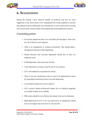 General Fan Company (Pvt.) Ltd.
Prepared by: 07021020-075 Page 47 of 54
Hafiz Hayat Campus, University of Gujrat.
G. Operating principles
a) Always keep the deadline.
b) Never make excuses.
c) Teamwork.
 