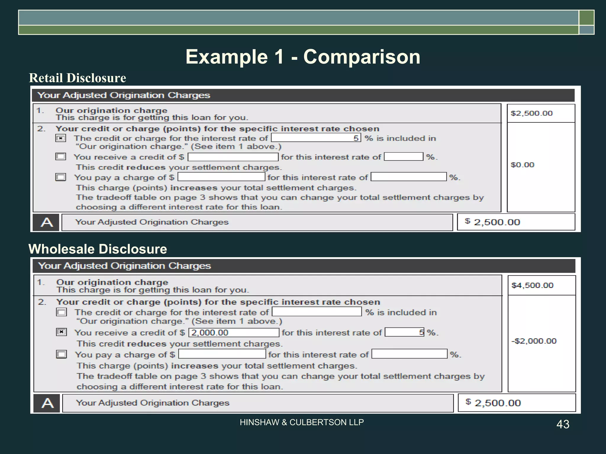 Retail Disclosure  Example 1 - Comparison Wholesale Disclosure 