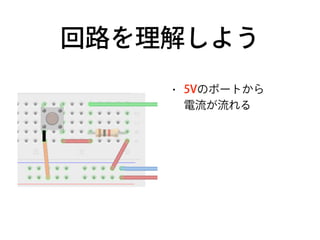 回路を理解しよう
• 5Vのポートから 
電流が流れる
• ボタンが 
押されていない時
• 2番ポートに 
電流は伝わらない
 