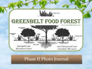 www.greenbeltfoodforest.com




 Springhill Lake         6101 Cherrywood Lane
Recreation Center        Greenbelt, MD 20770




         Phase II Photo Journal
 