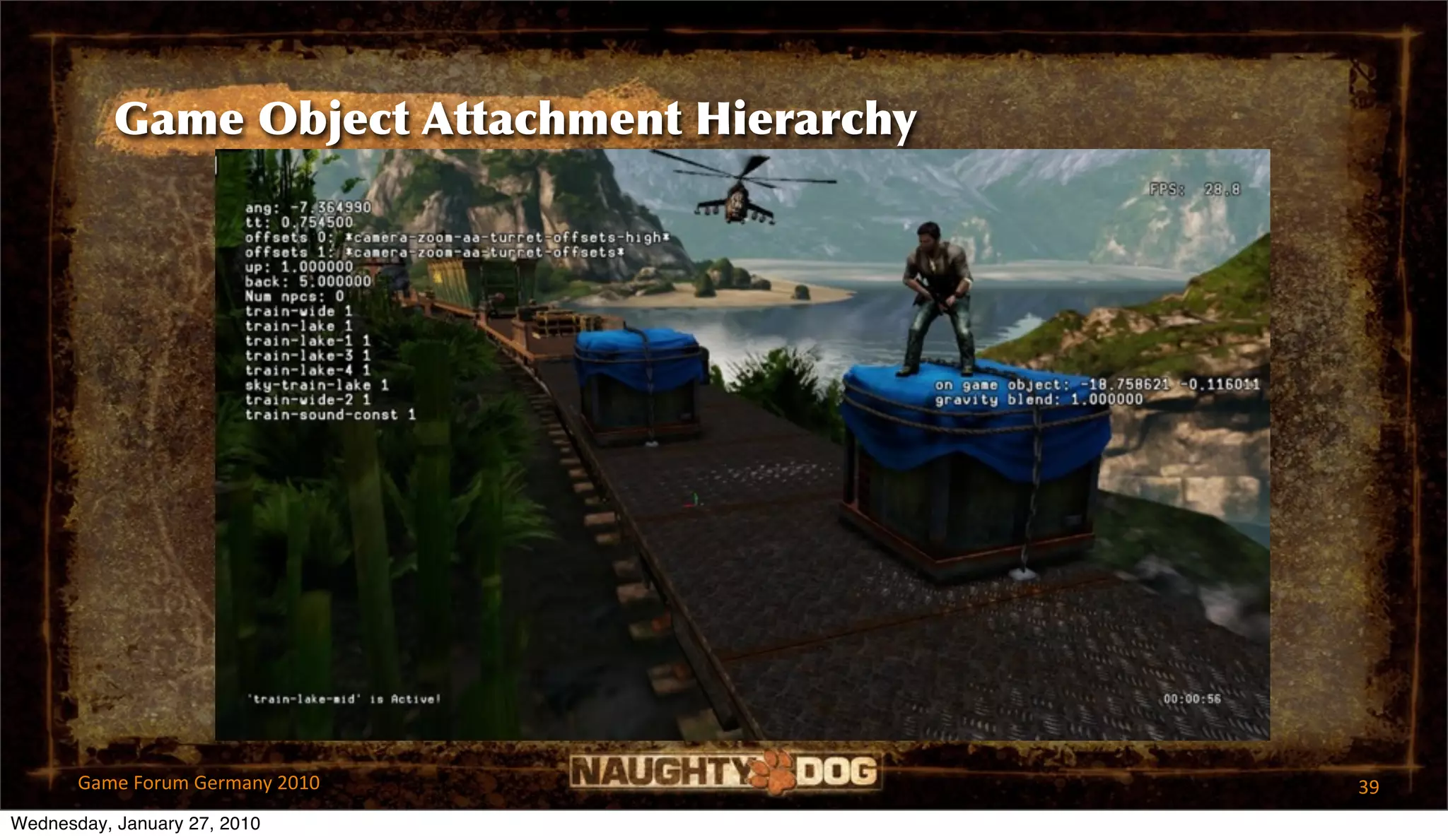 Game Object Attachment Hierarchy




       Game Forum Germany 2010                39
Wednesday, January 27, 2010
 