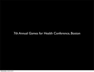 7th Annual Games for Health Conference, Boston




Wednesday, June 8, 2011
 