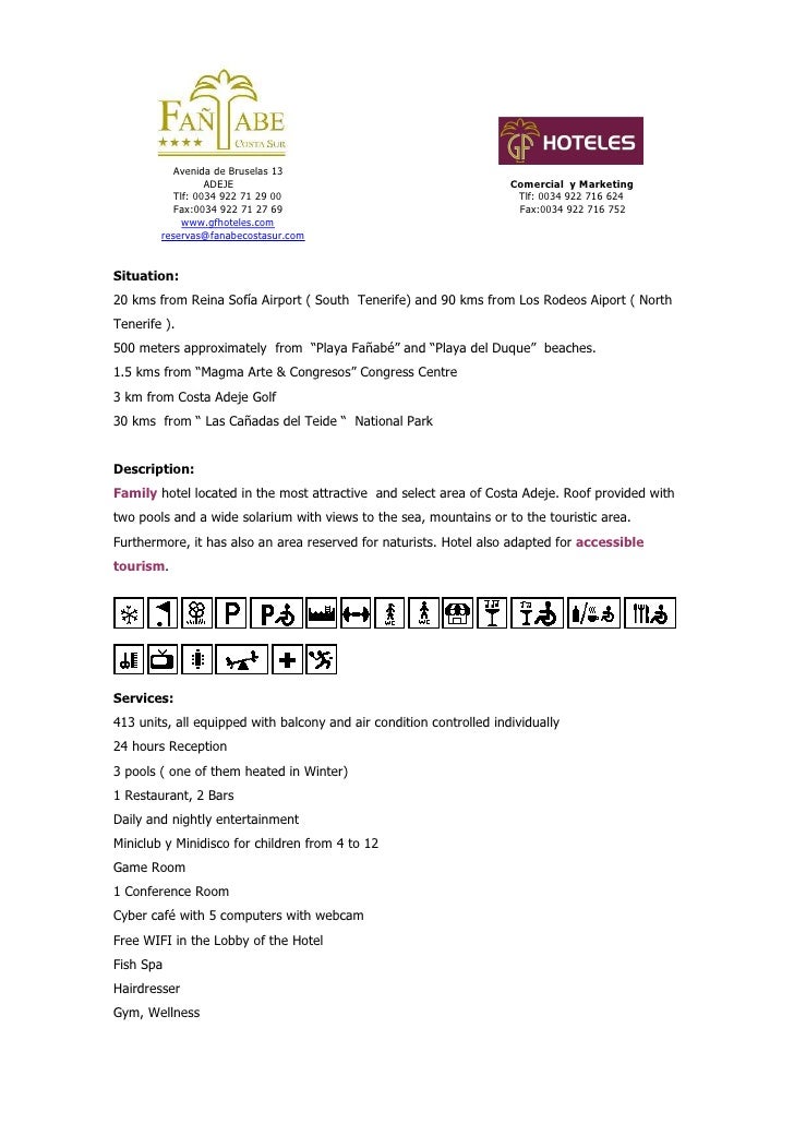 Gf Hotels Hotel Fanabe Costa Sur Fact Sheet Www Gfhoteles Com