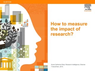 How to measure
the impact of
research?
Anne-Catherine Rota, Research Intelligence, Elsevier
7 December, 2015
 